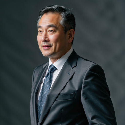 五十岁左右资深男性工程师头像,穿深色西装,专业背景,展现丰富经验